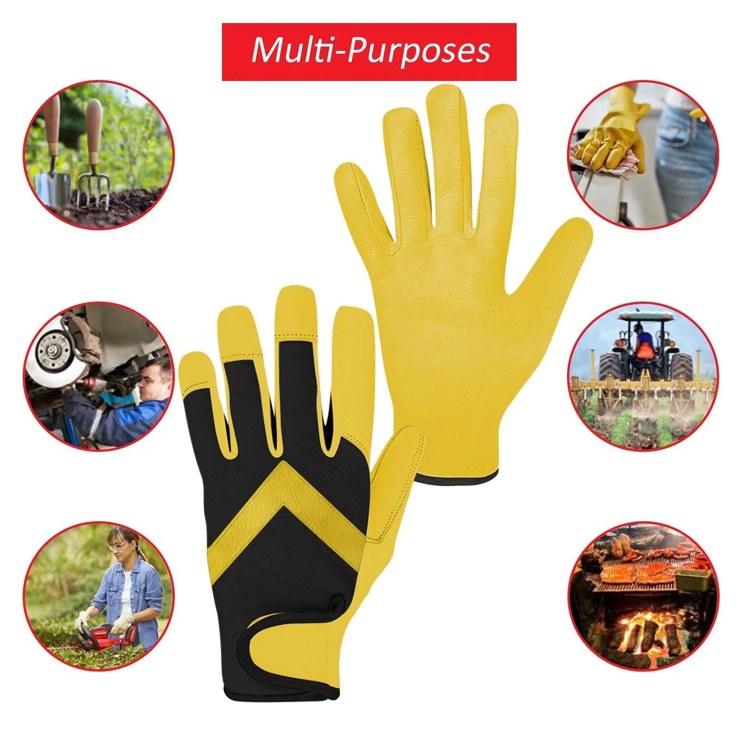 Gardening Working Gloves Garden Thorn Proof Flexible Heavy Duty Leather Mechanic Utility Dexterity Breathable Construction Gloves for Work Mens Women