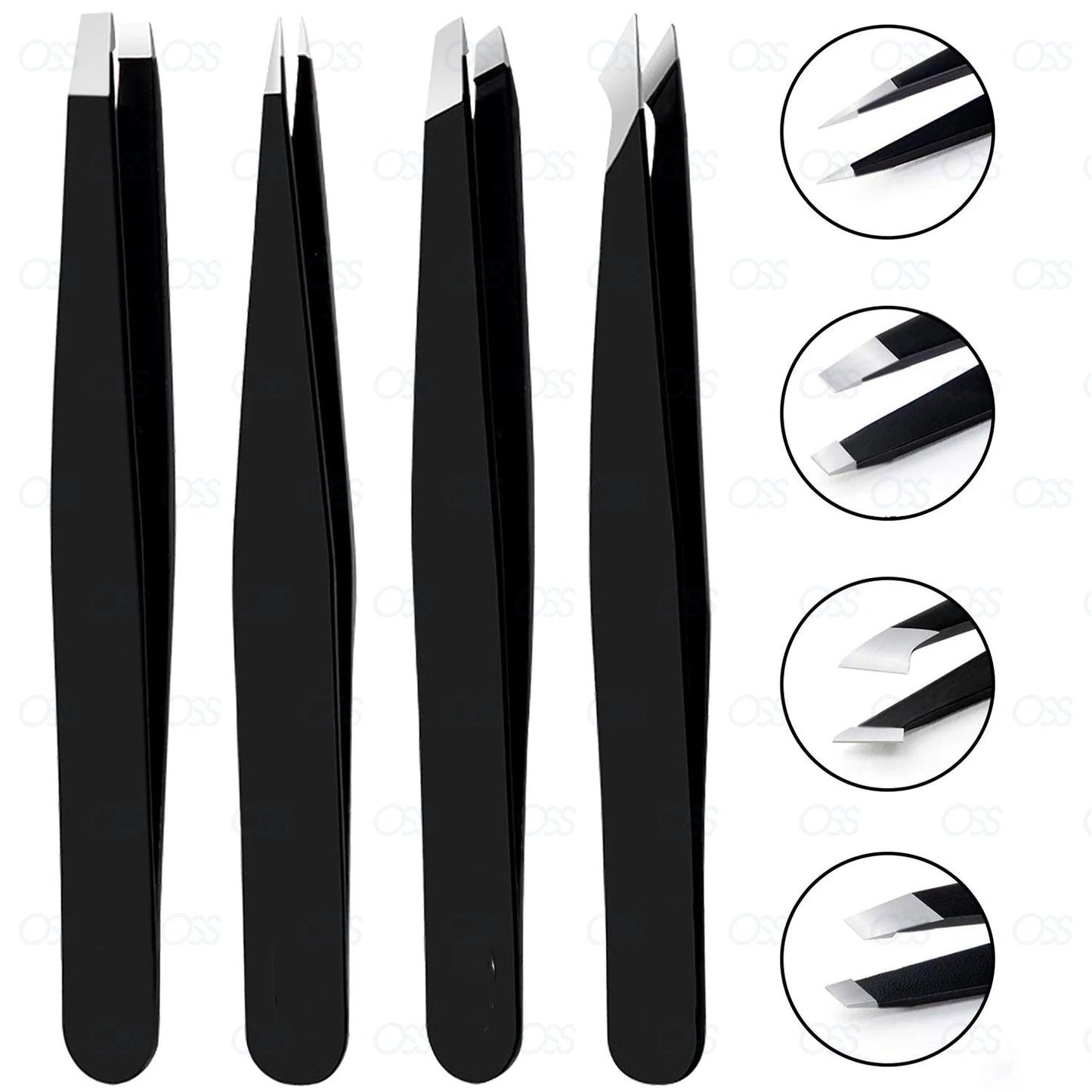 German Eyebrow Tweezers Hair Remover Tweezers Slanted Straight Pointy Set of 4