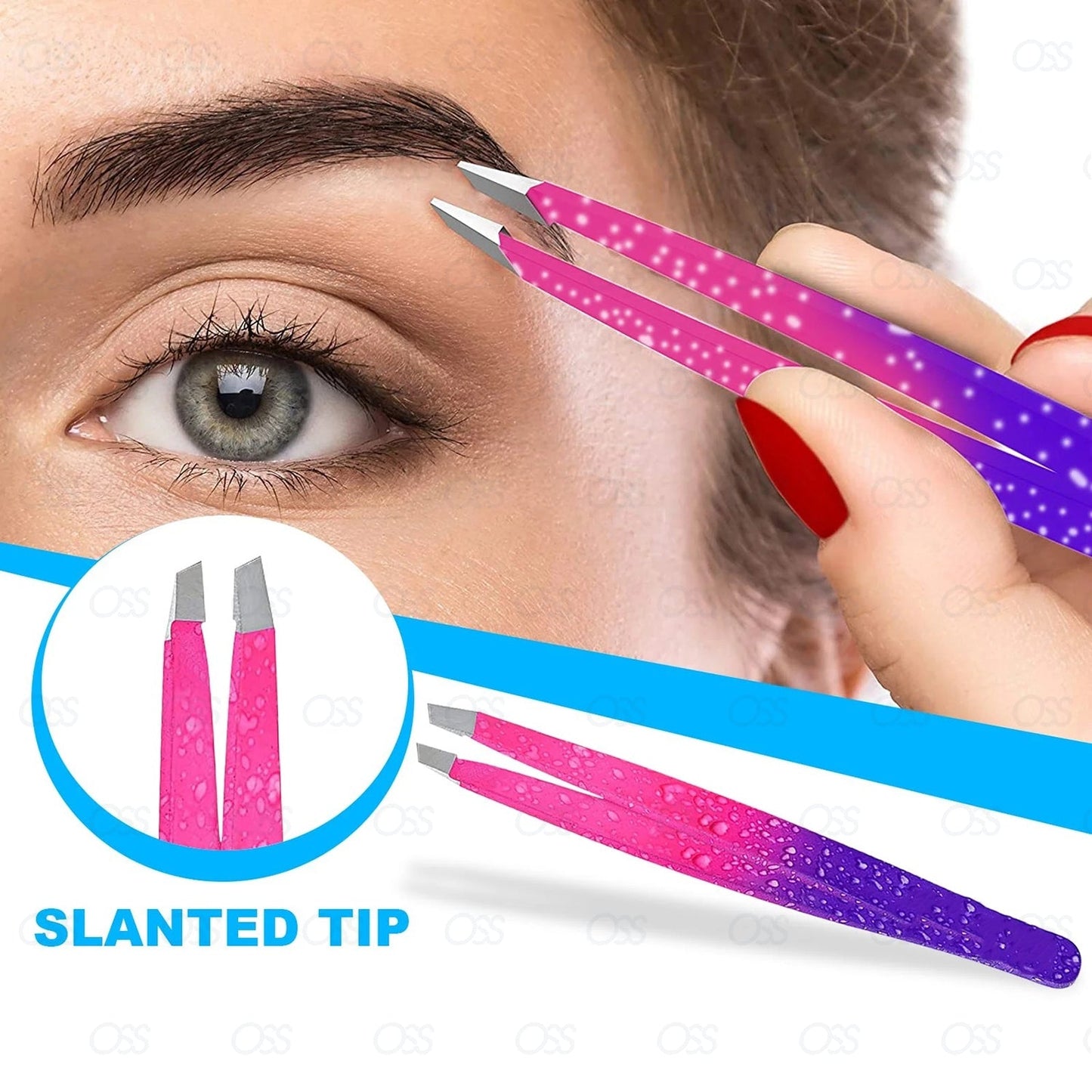 German Eyebrow Tweezers Hair Remover Tweezers Slanted Straight Pointy Set of 4