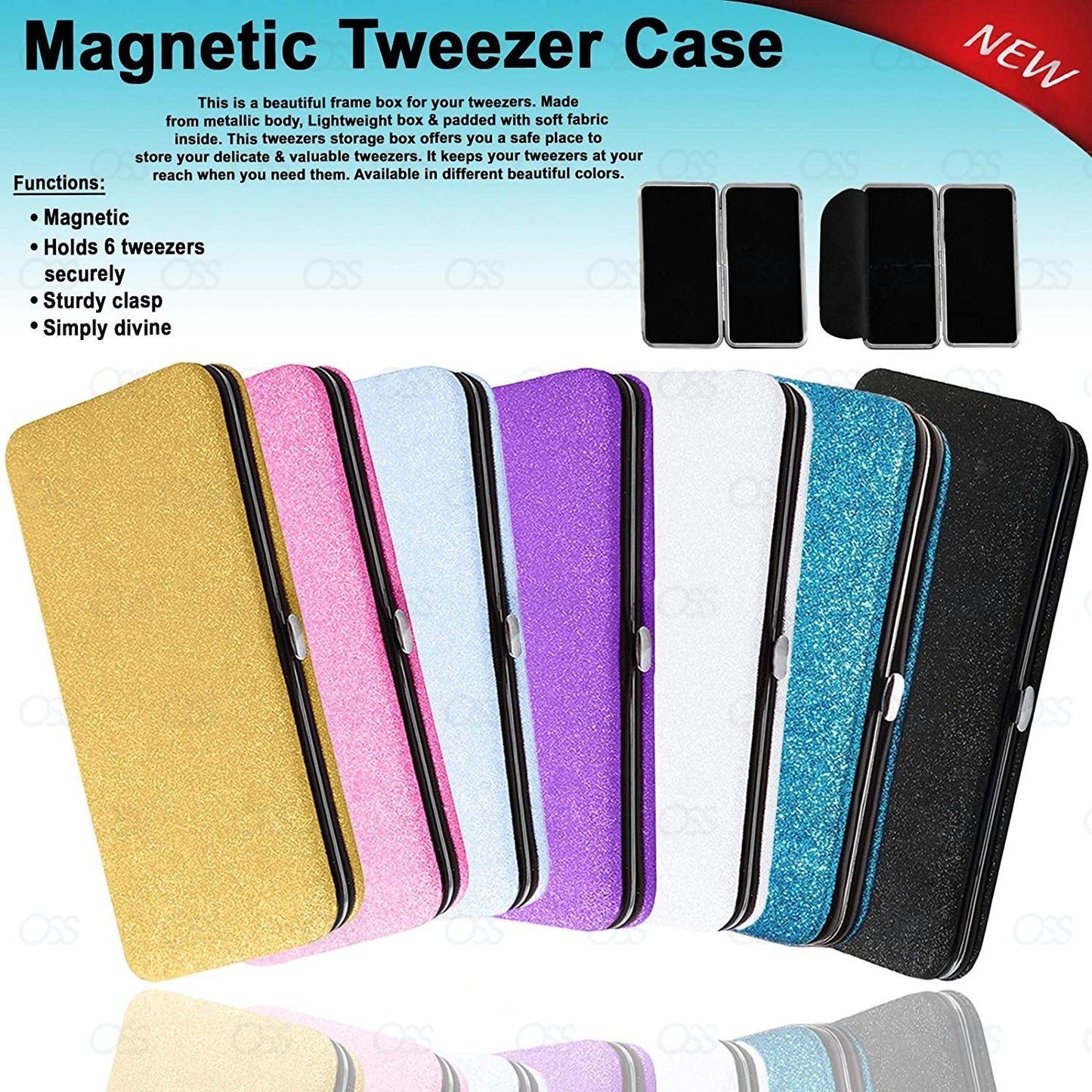 Glittery Magnetic Case for 6 Eyelash Tweezers Light Weight Hidden Magnetic Frame