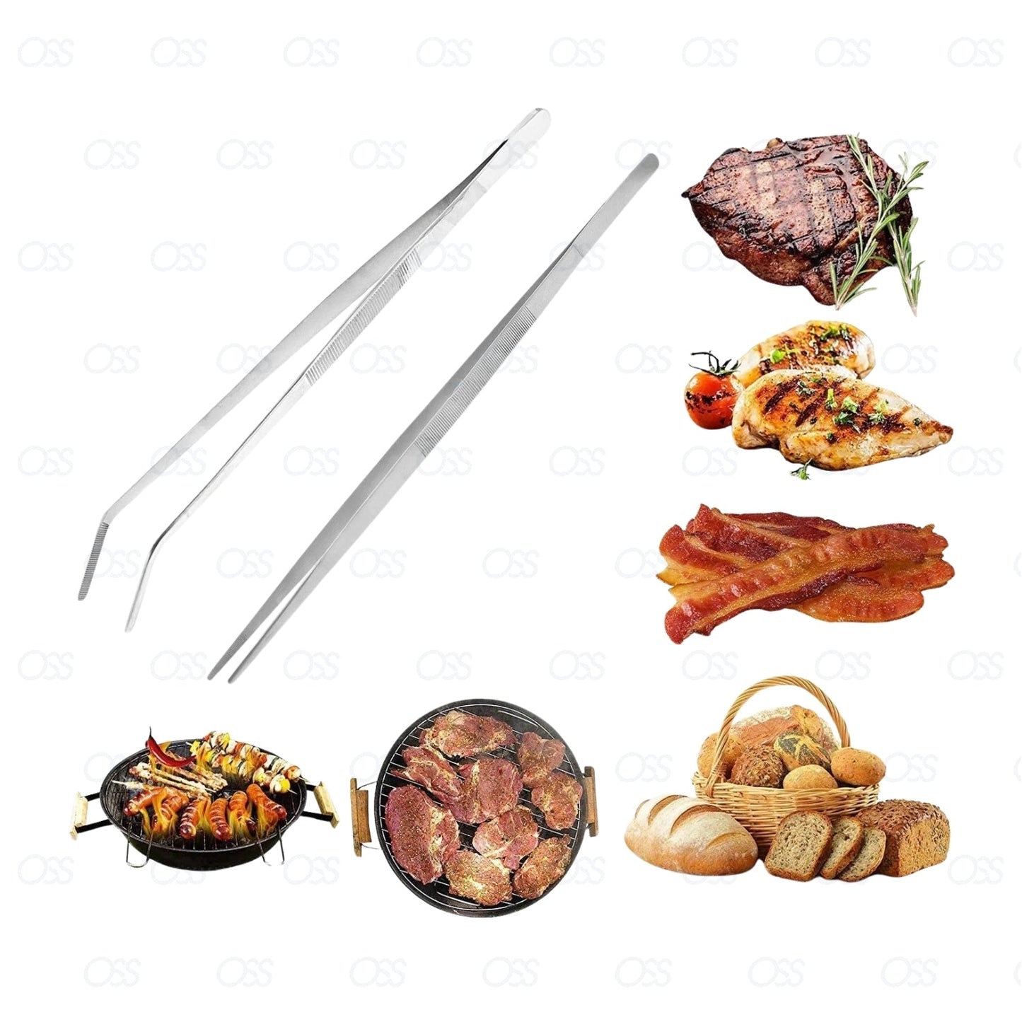 Multipurpose Tweezers Food Tongs Stainless Steel Steak Clip BBQ