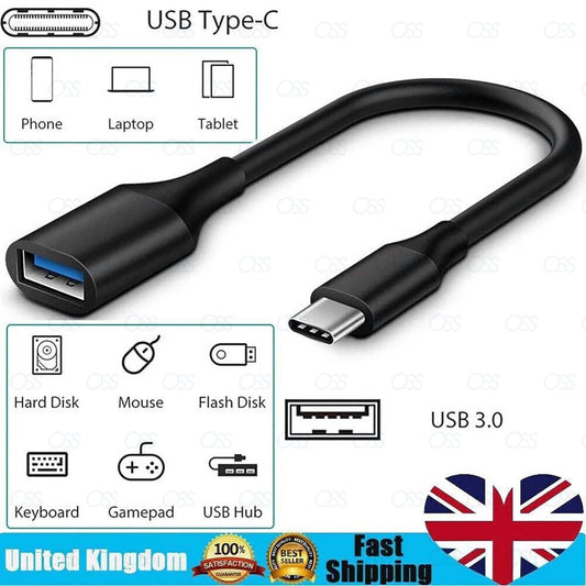 On The Go USB Host Adapter Cable USB Type C to USB A Female OTG Cable
