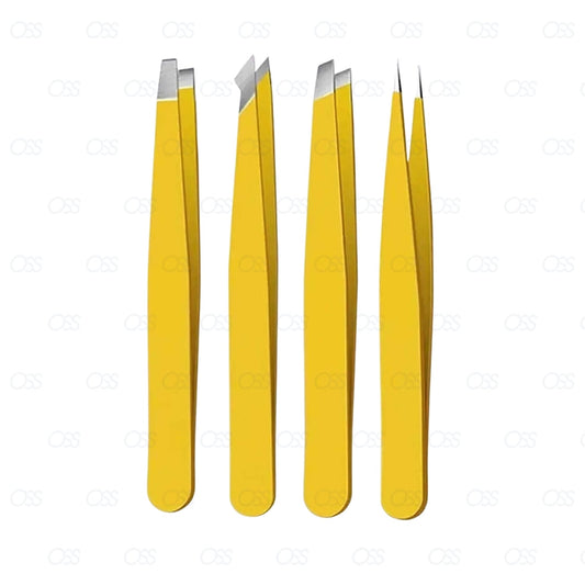 Precision Eyebrow Tweezers – Professional Stainless Steel Slanted Ingrown Hair Plucking Chin Facial Hair Remover Tweezers Splinter Blackhead Tick Remover Lashes Women Men Stocking Fillers (Yellow)