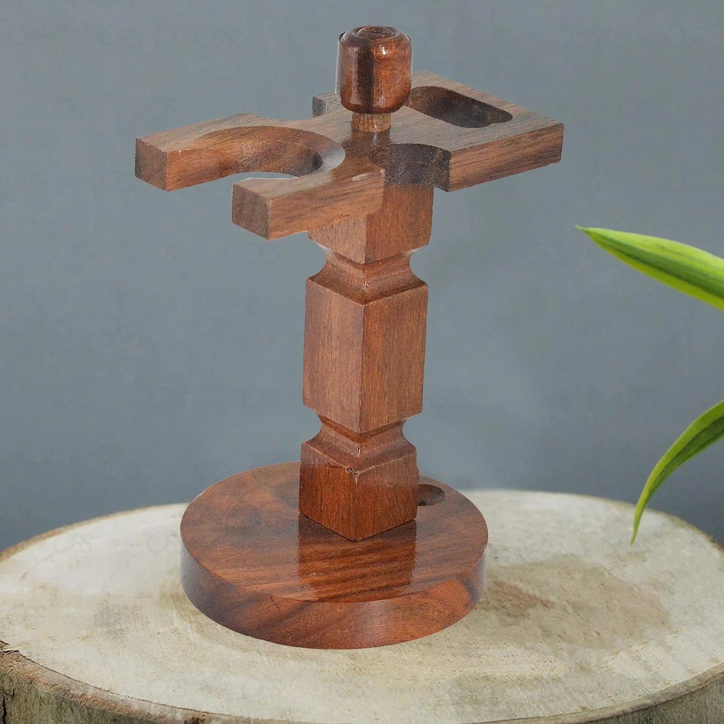 Shaving Brush Stand - Walnut Finish - Wooden Shaving Stand - for Safety Razor - Shaving Razor - and Shaving Brush