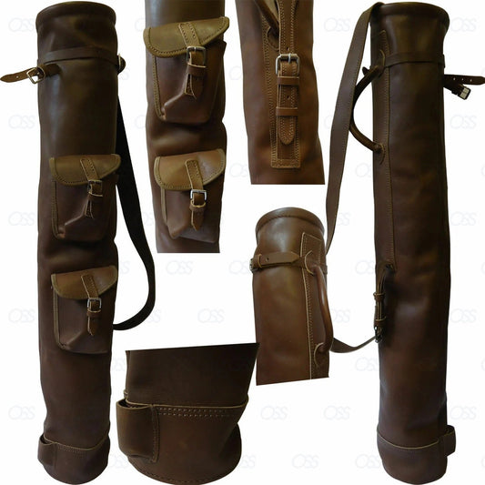 Tan Cowhide Leather Golf Club Ball Bag Two Pockets H-34 inch D-5.5inch NEW