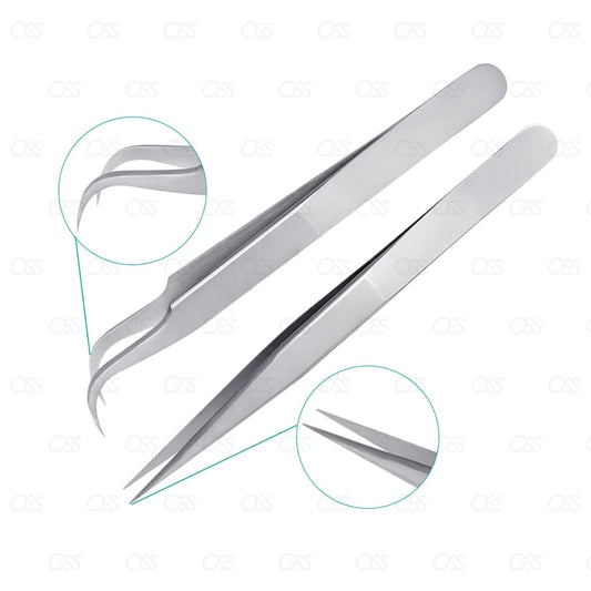 Vetus Straight Pointed Curve Tweezers Mirror Eyelash Extensions Stainless Steel