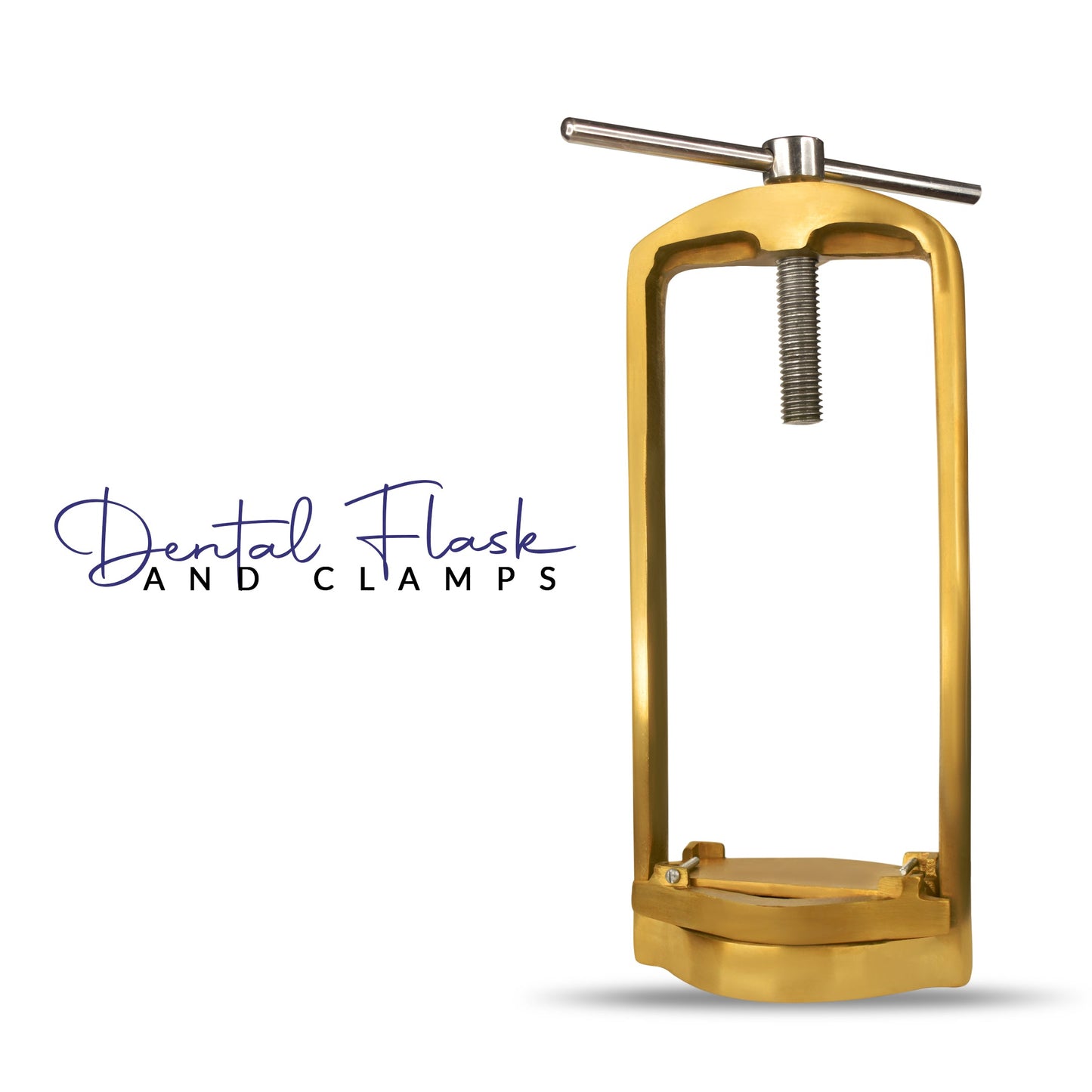 Gold dental flask and clamps brass dental laboratory clamp press denture hold 3 flask compressor used for denture molding and dental lab processing branding.
