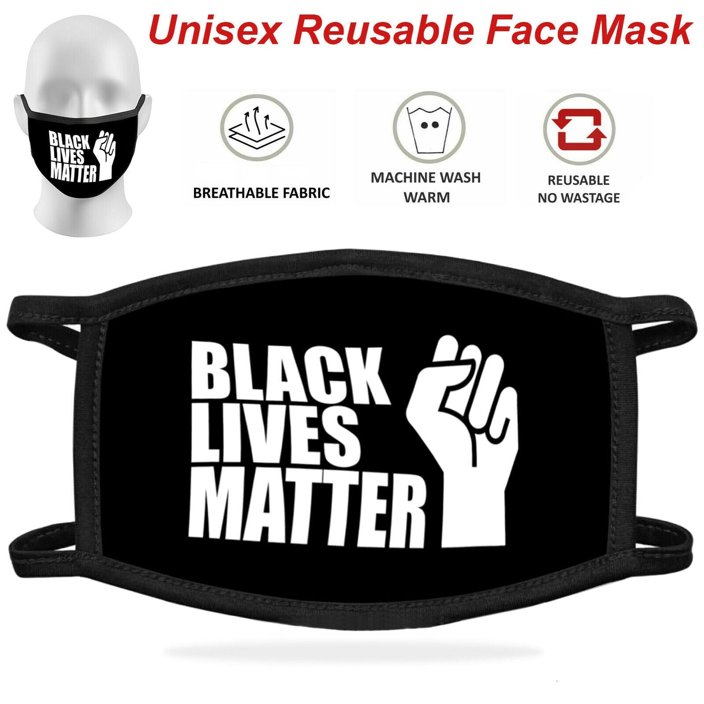 Face Mask Washable Breathable Reusable Adult Mouth Protection Cover Shield Design