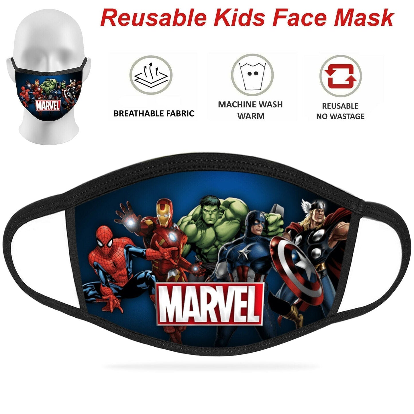 Face Mask Reusable Washable Protective Breathable Covering Adults Kids Cotton