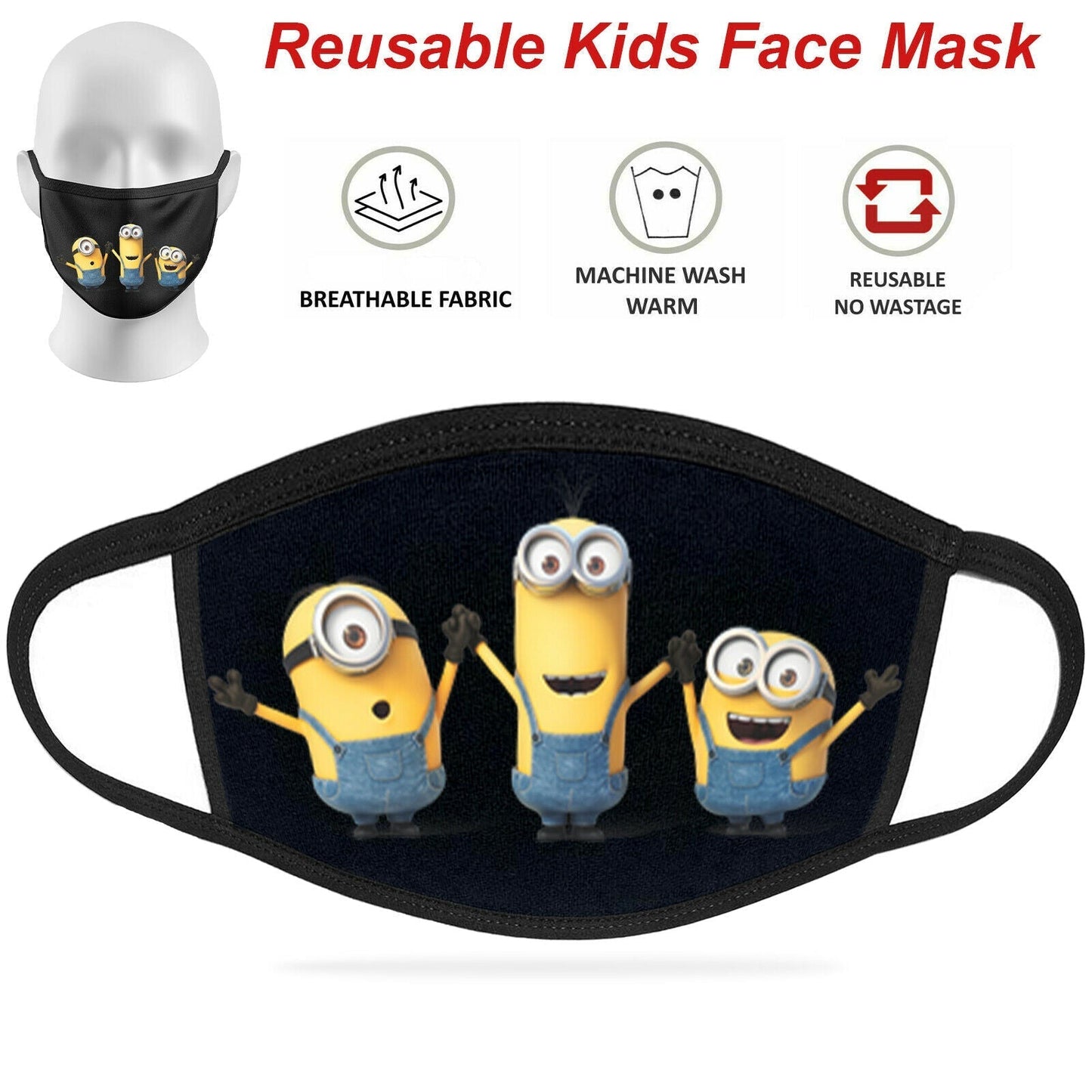 Face Mask Reusable Washable Protective Breathable Covering Adults Kids Cotton