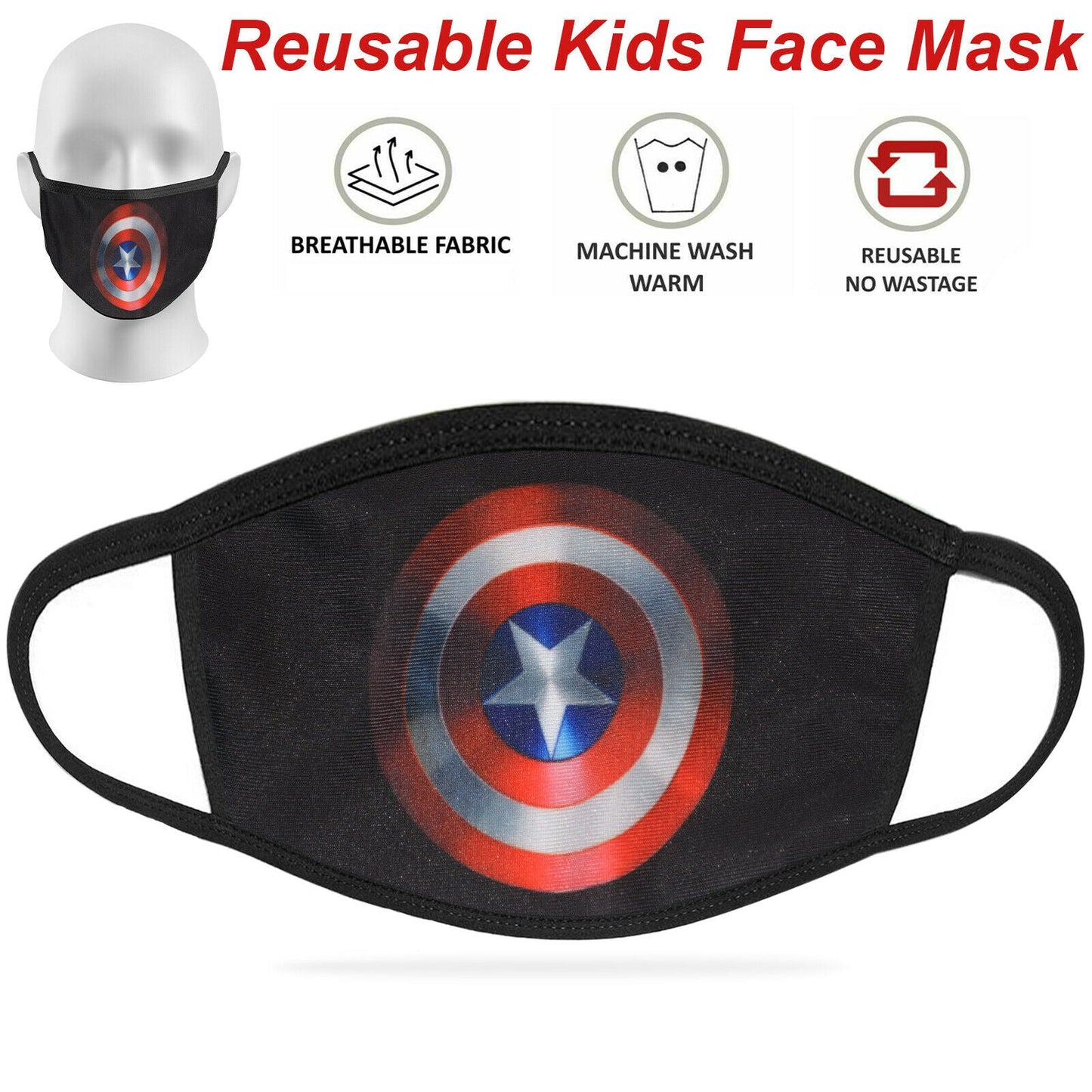 Face Mask Reusable Washable Protective Breathable Covering Adults Kids Cotton