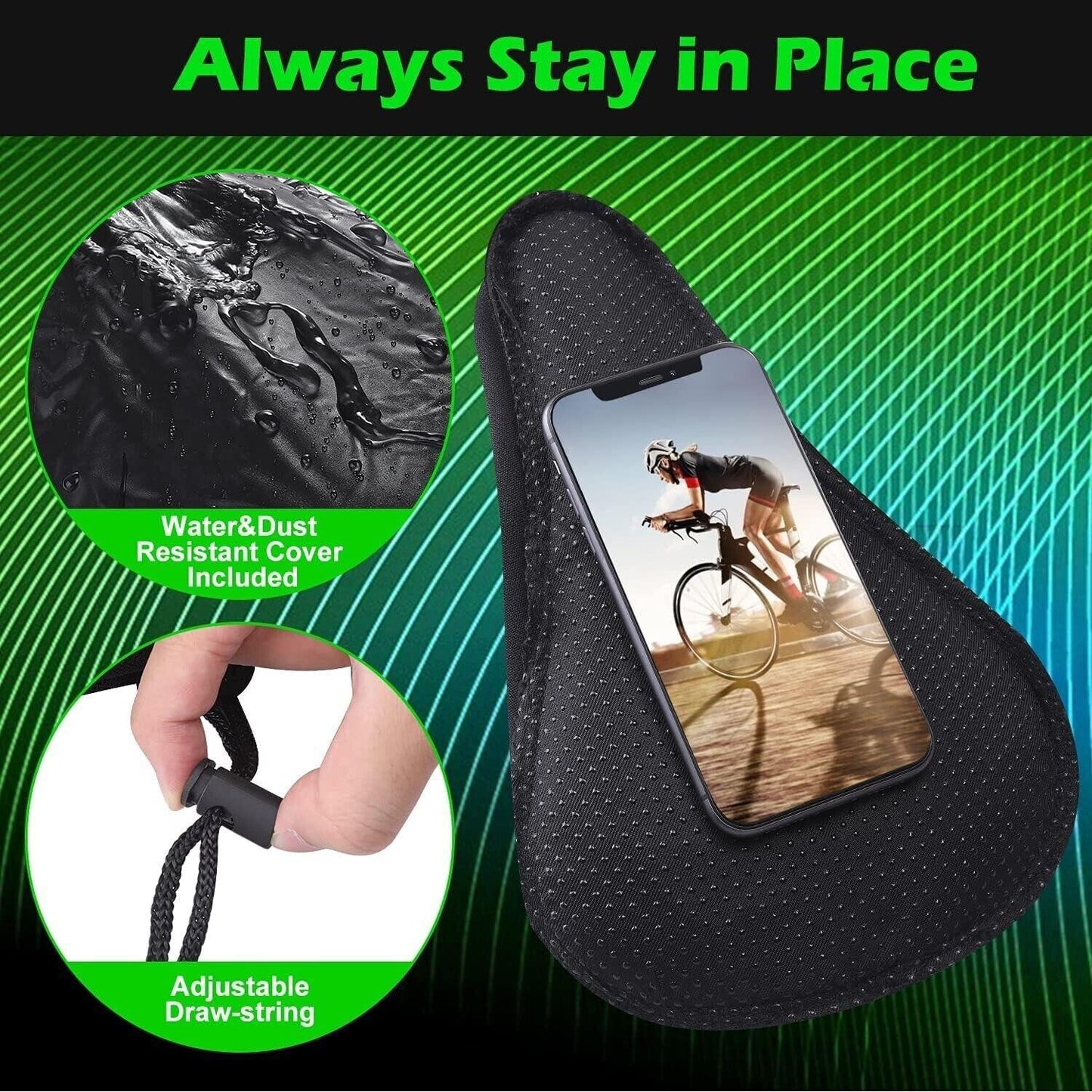 Bike Seat Cover Cushion Padded Bicycle Gel Saddle Extra Comfort Spin Exercise