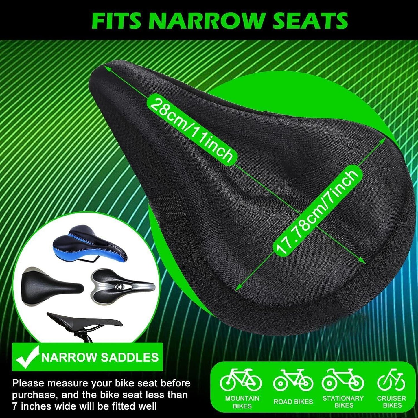 Bike Seat Cover Cushion Padded Bicycle Gel Saddle Extra Comfort Spin Exercise