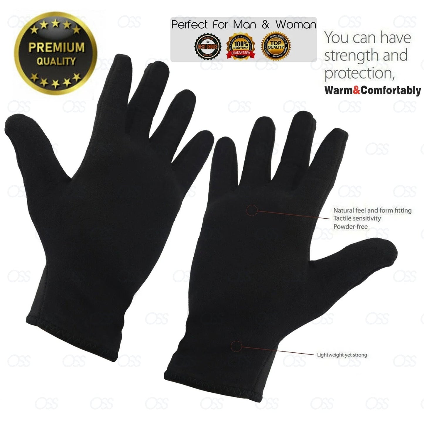 Jasmine Fleece Pure Fleece Liner Gloves Thermal Ski Inner Gloves - BLACK