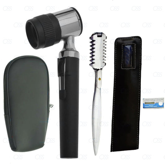 Professional Dermatoscope with LED & Fiber Optics Compact Design for Skin Hair remover Examination thinning Blade Dermatology
