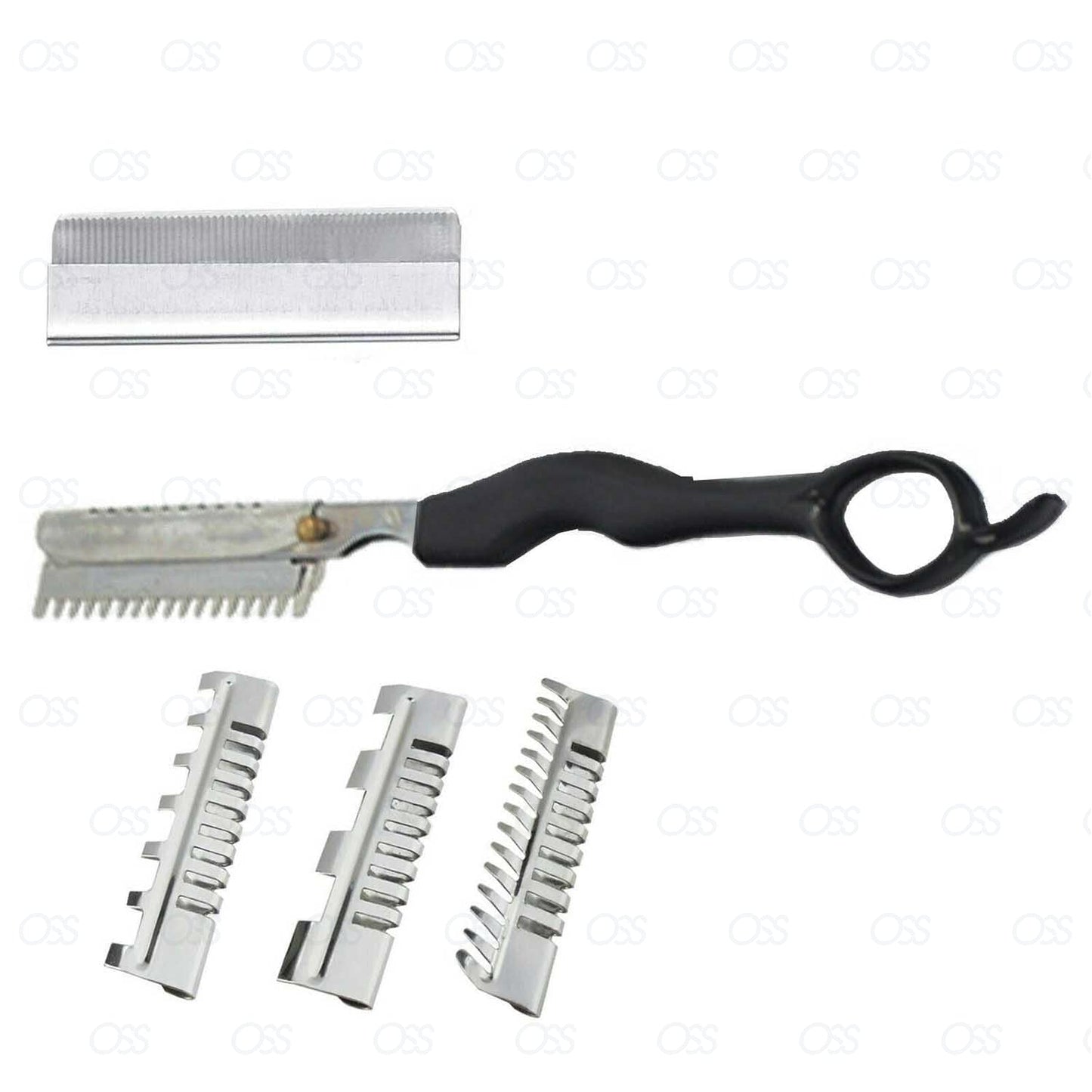 PRO HAIR SHAPER THINNING LAYER HAIR CUTTING RAZOR STEEL COMB +10RAZOR BLADES